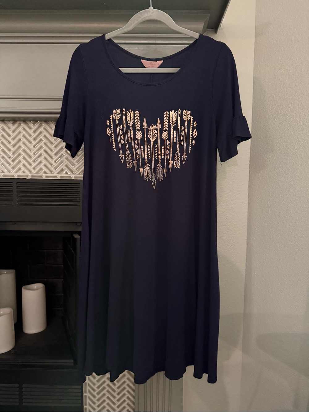 SJS Navy Dress with Rose Gold Arrow Heart Graphic